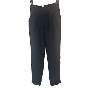 ZARA TRF Size Small Black Cinch-Waist Pants Tie Belt Side Pockets & Cuffed Hem